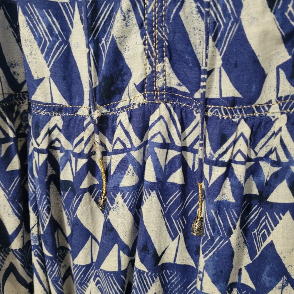 Anthropologie Tiered Abstract Maxi Blue Geometric Cotton Dress - Picture 10 of 12